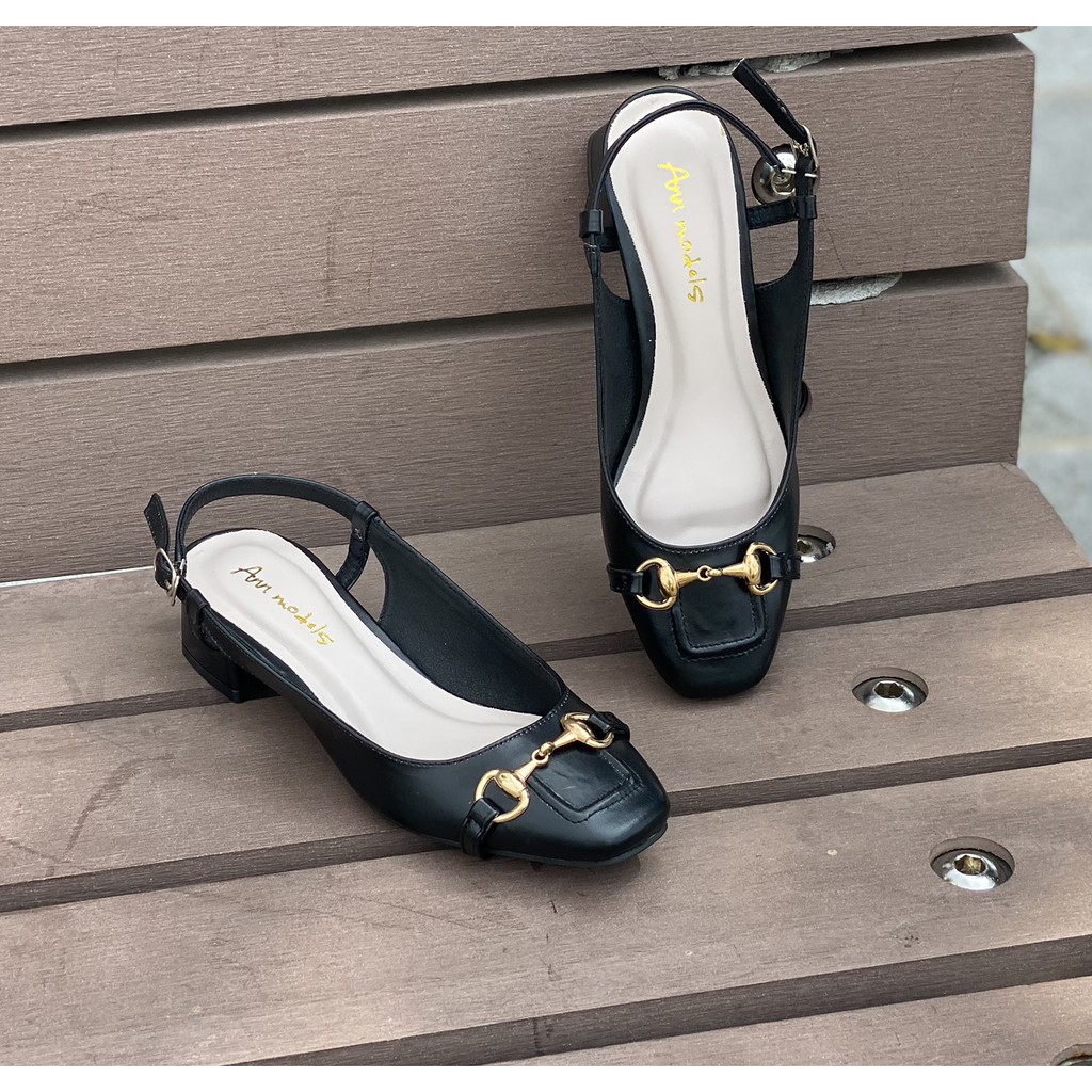 Giày cao gót Slingback mũi vuông phối quai sắt