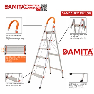 Thang nhôm ghế cao cấp 6 bậc PRO DAMITA Hàn Quốc. Kiểm tra hàng trước khi nhận sản phẩm. Bảo hành 24 tháng tại hãng