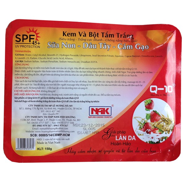 Kem và bột tắm trắng Sữa Non - Dâu Tây - Cám gạo Q-10