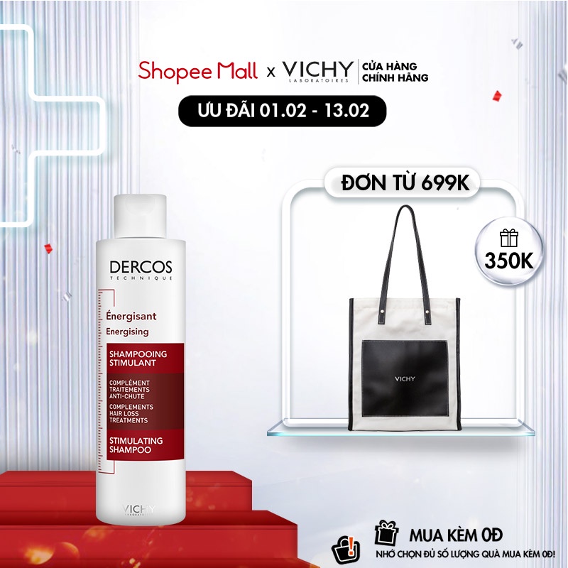 Dầu gội giúp ngăn ngừa và giảm rụng tóc,giúp tóc trông dày mượt hơn Vichy Dercos Energising Shampoo Hairloss 200ml