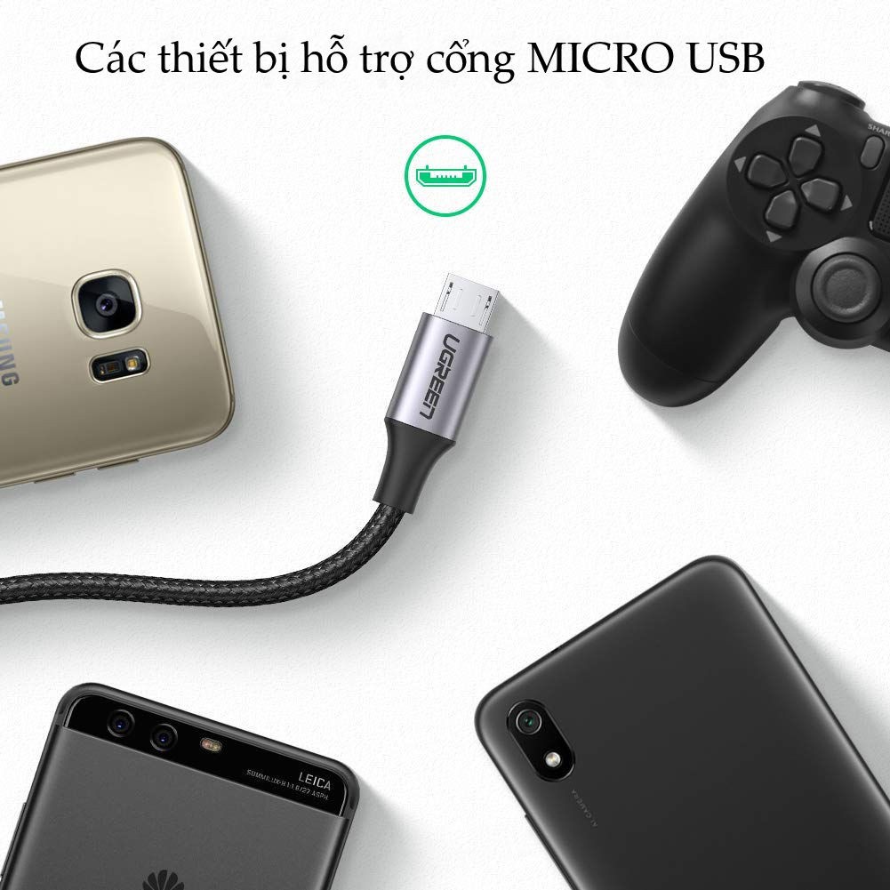Cáp sạc nhanh Micro USB 2.4A Ugreen US290 độ dài từ 0.25m đến 2m, vỏ sợi bện siêu bền - Hàng phân phối chính hãng