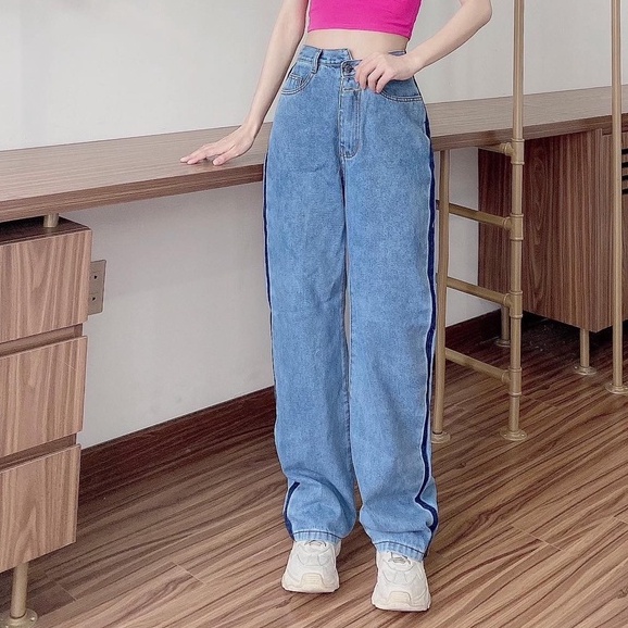 Quần jean nữ ống rộng lưng cao rách gối basic 🍀 Quần bò jeans ống đứng cạp cao ống suông cao cấp giá rẻ đẹp | BigBuy360 - bigbuy360.vn