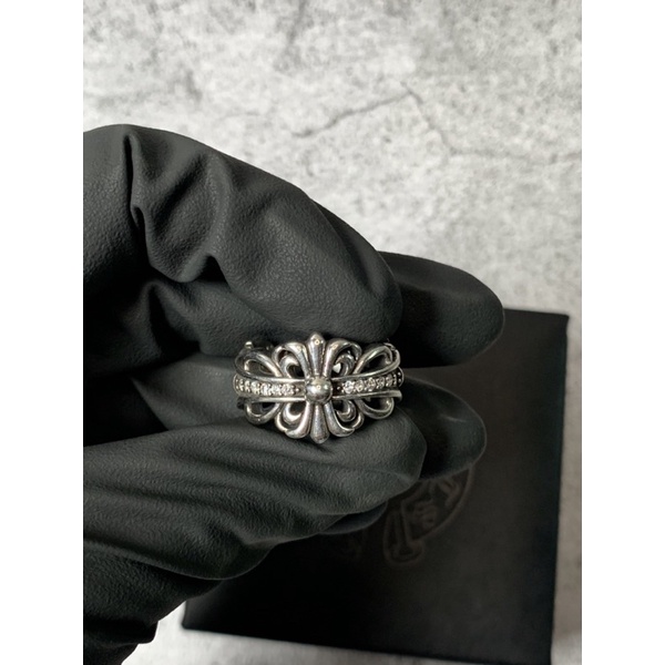 Nhẫn Chrome Heart double floral fulldiamond bạc fullbox.
