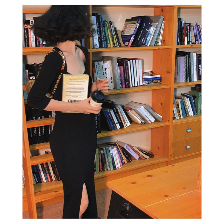 Hong Kong style square neck knit dress