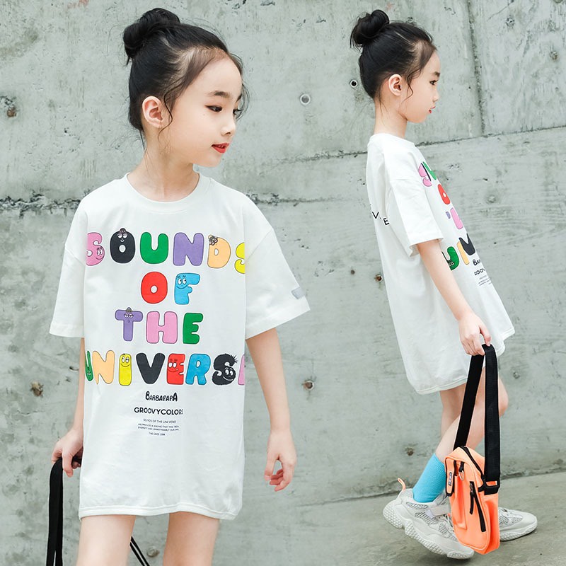 Váy bé gái cotton 4 chiều dáng xuông in chữ sắc mầu  XHN903