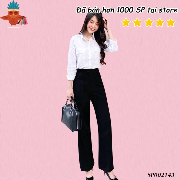 Quần suông đi làm ống rộng hách chân lưng cao max đen THOCA HOUSE dễ phối đồ, tôn dáng và chân dài, mặc công sở, đi học