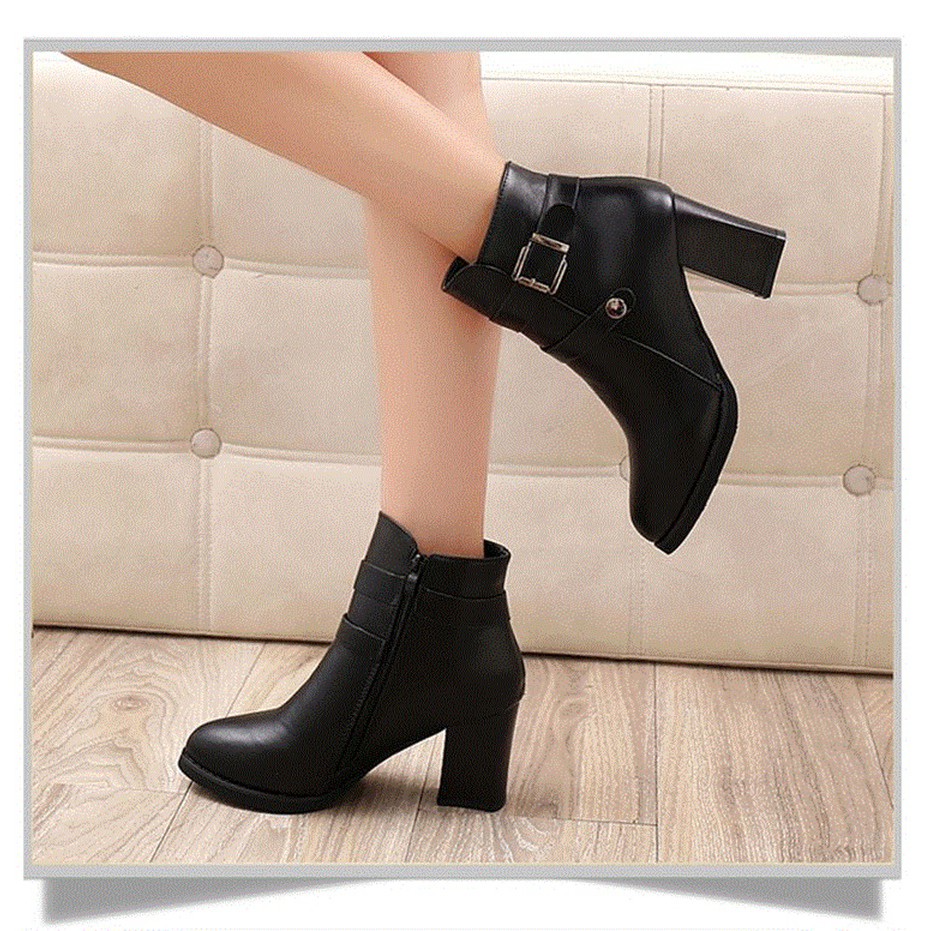 Giày Boot Nữ Cao Gót Đế Cao 7Cm Da Pu G032