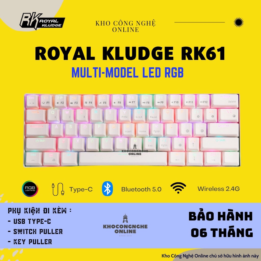 RK61 New Hotswap - Bàn Phím Cơ không dây Royal Kludge RK61 Bluetooth 5.0 và Wireless 2.4G