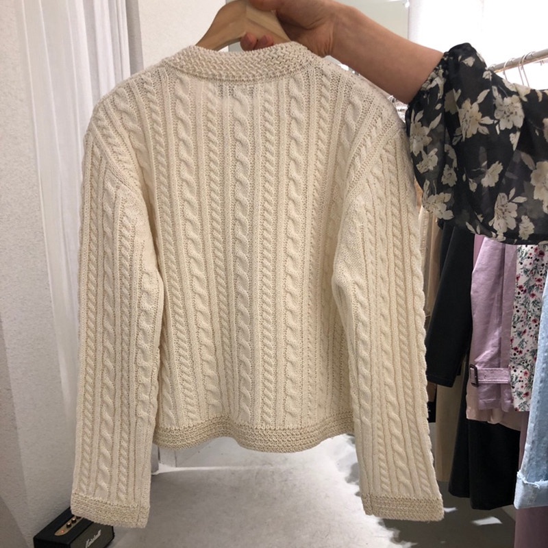 Áo khoác cardigan SUXI dệt kim cổ tròn phối nút phong cách retro Hàn Quốc cho nữ