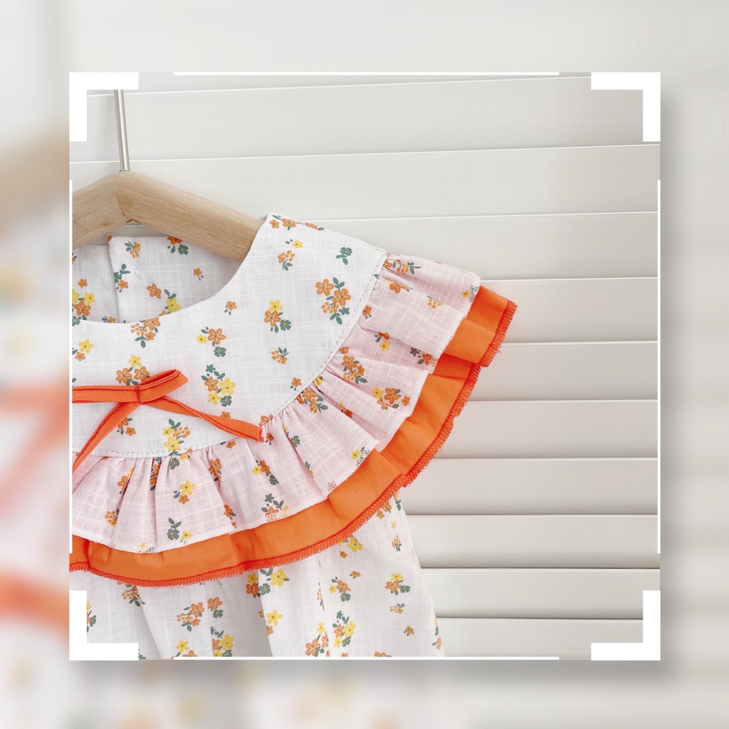 Váy hè cổ yếm hoa nhí cho be gái 8-20kg- chất thô xước mỏng mát