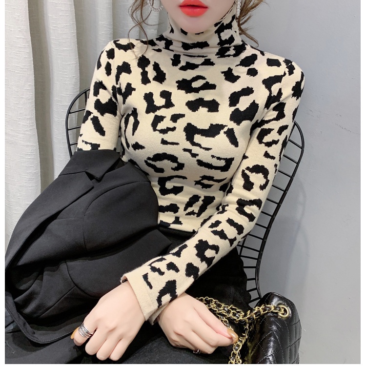 ❇Áo Thun Nữ❇Áo Cổ Cao Dáng Ôm In Họa Tiết Da Báo Phong Cách Phương Tây Thời Trang Thu Đông Hàng Mới 2022