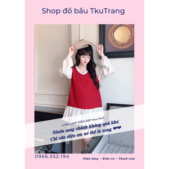 Áo bầu tay dài giả hai lớp phong cách Hàn Quốc