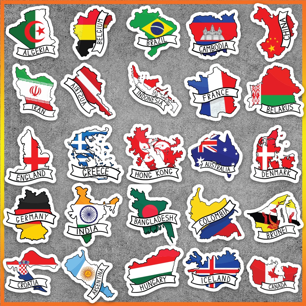 Set 50 cái Sticker Quốc Kỳ Các Nước, Hình Dán Cờ Các Quốc Gia chống nước, Sticker Cờ Việt Nam, Mĩ, Úc, Nhật...
