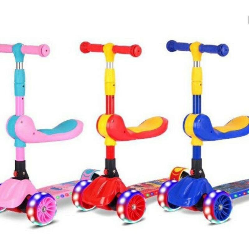 Xe scooter cho bé xe trượt scooter trẻ em có ghế ngồi 3 in 1, 3 bánh tháo gọn có nhạc đèn