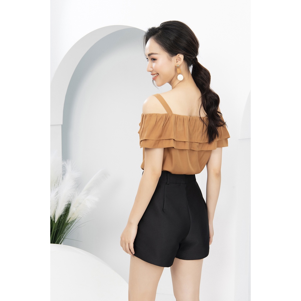 Áo Sơ Mi Nữ Trễ Vai Phối Bèo Luperi chất liệu lụa mát mềm mịn cho nàng đi chơi dạo phố LFSM1149