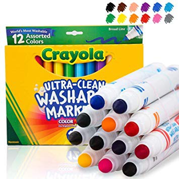 CRAYOLA ULTRA-CLEAN WASHABLE MARKERS 12 ( Bút lông nét dày 12 màu Crayola , có thể tẩy rửa được)