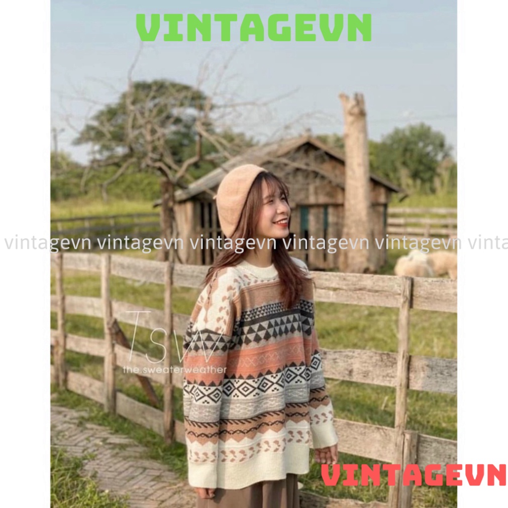 Áo len thổ cẩm họa tiết hàng Quảng Châu cao cấp phom rộng siêu đẹp vintagevn | BigBuy360 - bigbuy360.vn