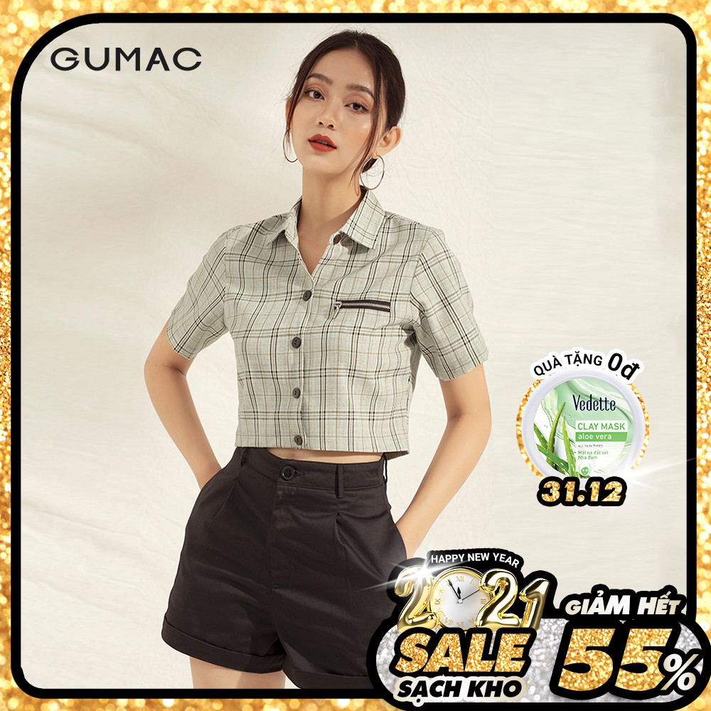 [Mã WABRGU100 giảm 15% đơn 249K tối đa 100k] Áo sơ mi nữ caro phối dây kéo AA1182 GUMAC