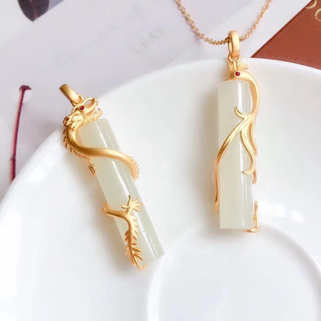 Dây Chuyền Bạc 925 Mặt Hình Rồng Phượng Hoàng Bằng Đá Ngọc Bích Trắng Tự Nhiên Thời Trang Hàn Quốc Cổ Điển Thích Hợp Làm Quà Tặng Cho Bạn Gái / Bạn Gái / Bạn Gái