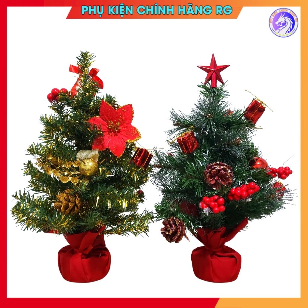 Cây thông Noel nở hoa mini màu xanh vàng cây thông giáng sinh để bàn trang trí đẹp lung linh