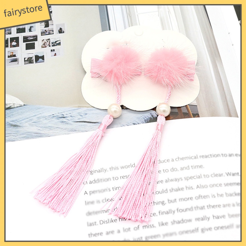 1 Cặp Kẹp Tóc Hình Quạt Phối Tua Rua Phong Cách Trung Hoa Cho Bé Gái