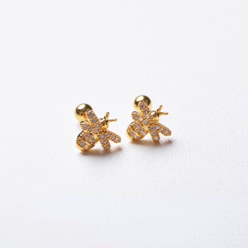 Bông tai dạng hạt hình con ong nhỏ đính đá tinh tế dễ thương chống nước phong cách thời trang Hàn Quốc