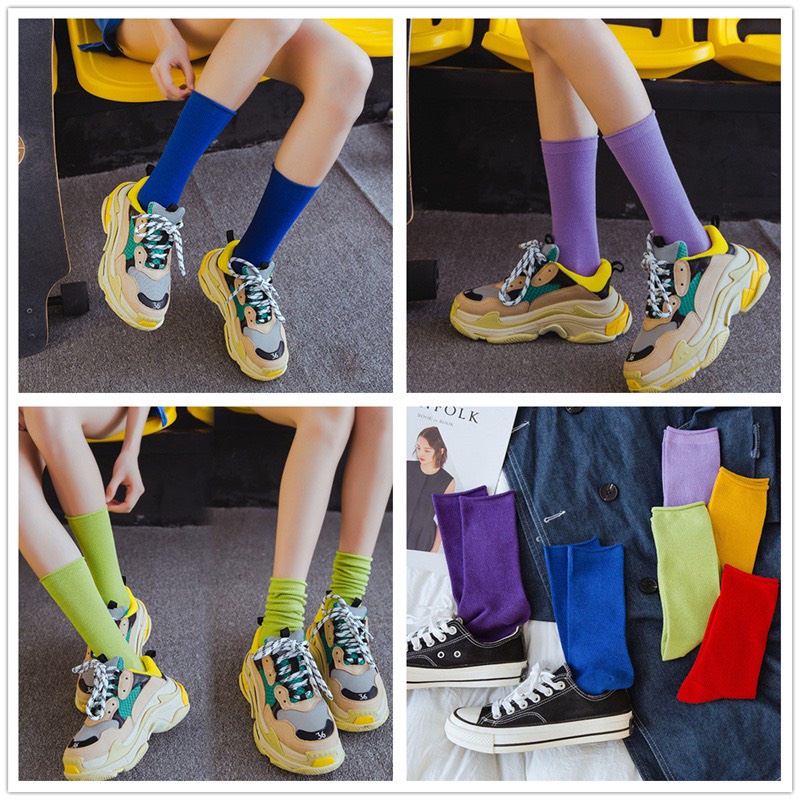 Tất Vớ Cổ Cao Thời Trang Nam Nữ Nhiều Màu phong Cách Vintage Siêu Hot Trend