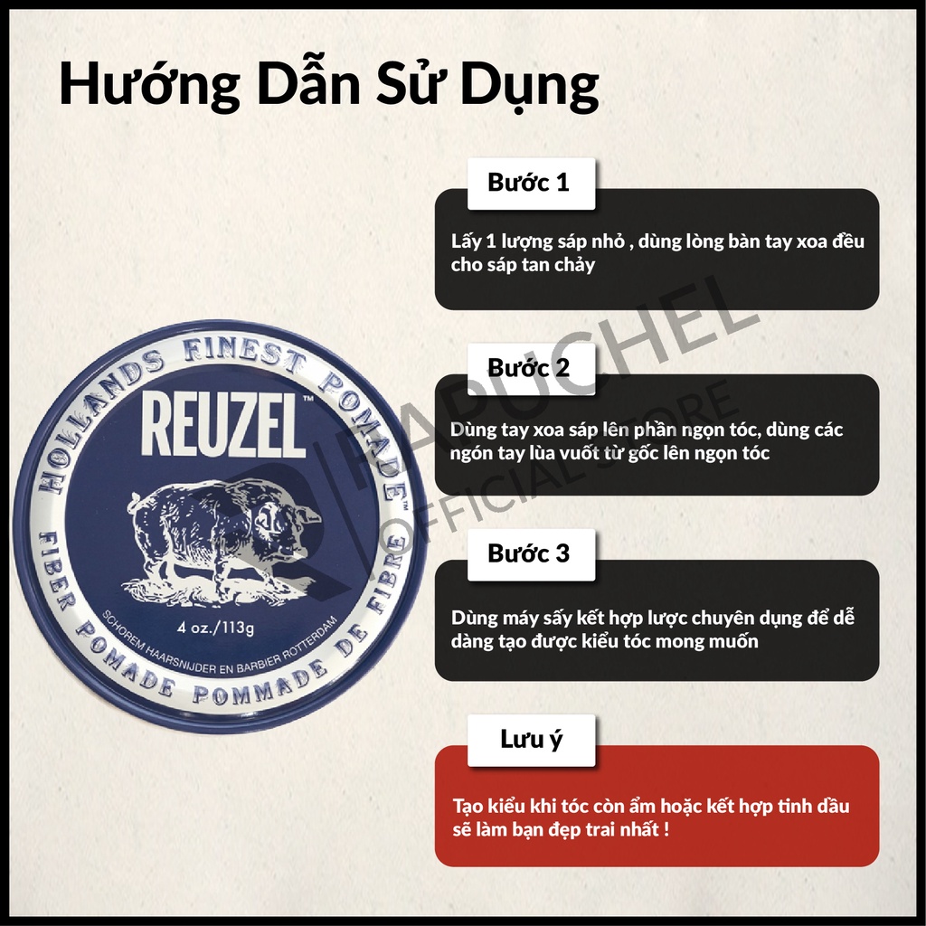 Sáp vuốt tóc nam Reuzel Fiber Pomade 113g chính hãng giữ nếp cao cấp Rapuchel Store RF01