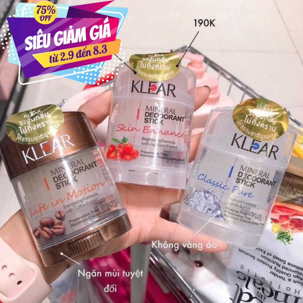 LĂN KHỬ MÙI ĐÁ KHOÁNG KLEAR Thái Lan -Hàng xách tay Thái Lan