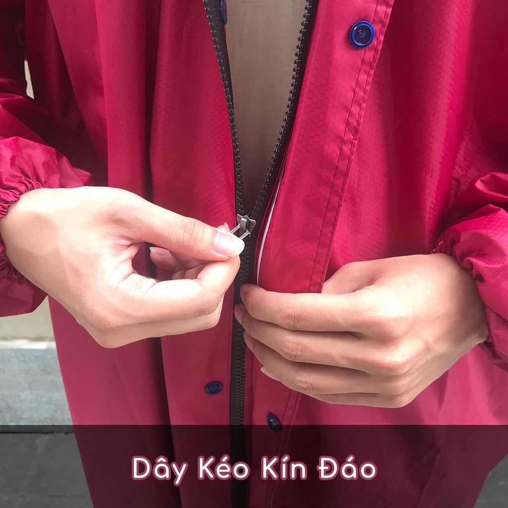 Áo Mưa Vải Tổ Ong Có Khóa Dây Kéo Kèm Nút Áo - Không Sẻ Tà - Đủ Size Người Cao Từ 1m4 đến 1m9 - Hàng Cao Cấp - Siêu Bền