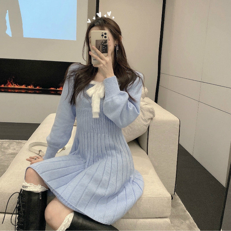 French Slim Knit Dress Women's 2021 Spring Dress New Korean Version Versatile Slim Temperament Net Red Long Sleeve Skirt