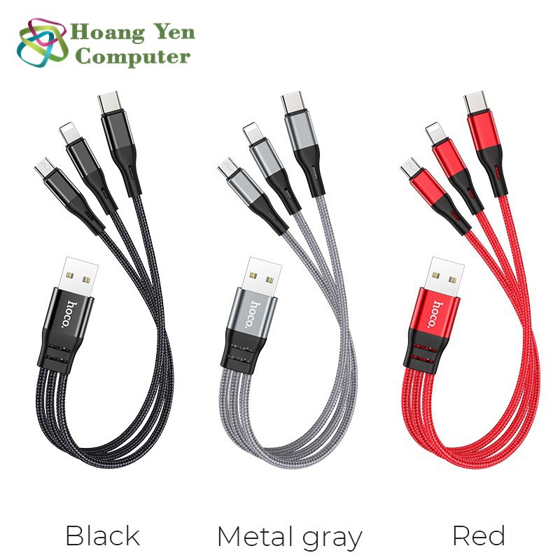 [25CM] Cáp Sạc Hoco X47 3 Đầu IPhone - Micro Usb - Type C Dây Dù Chống Đứt Dài 1M - BH 6 Tháng 1 đổi 1