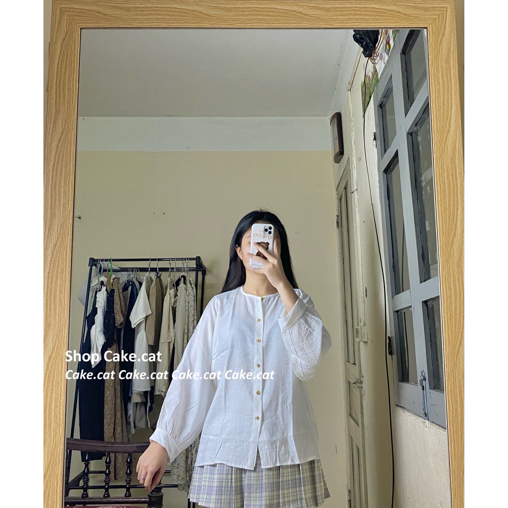 [Có sẵn - Ảnh thật] ÁO SƠ MI ĐŨI TAY BỒNG CỔ TRÒN BUNG CÚC PHONG CÁCH HÀN QUỐC Áo sơ mi học sinh ulzzang