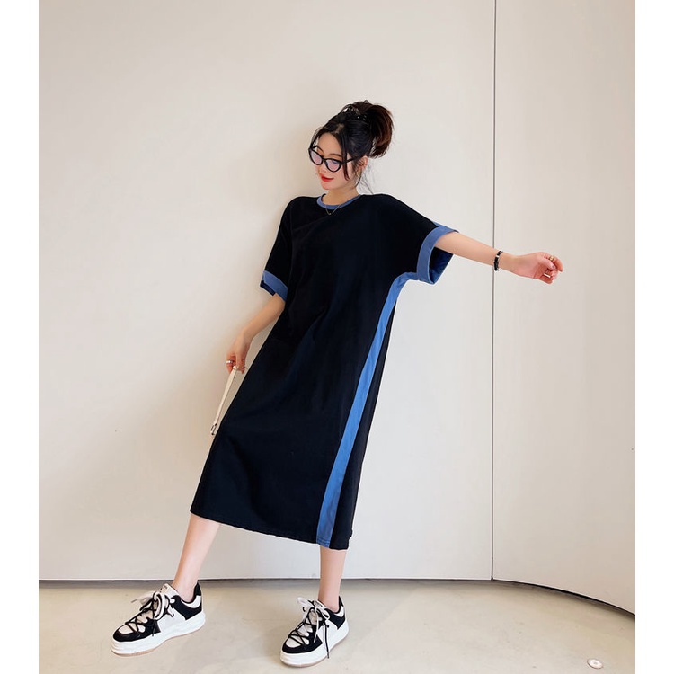 Đầm Tay Ngắn Dáng Rộng Mỏng Màu Sắc Tương Phản Cho Phụ Nữ