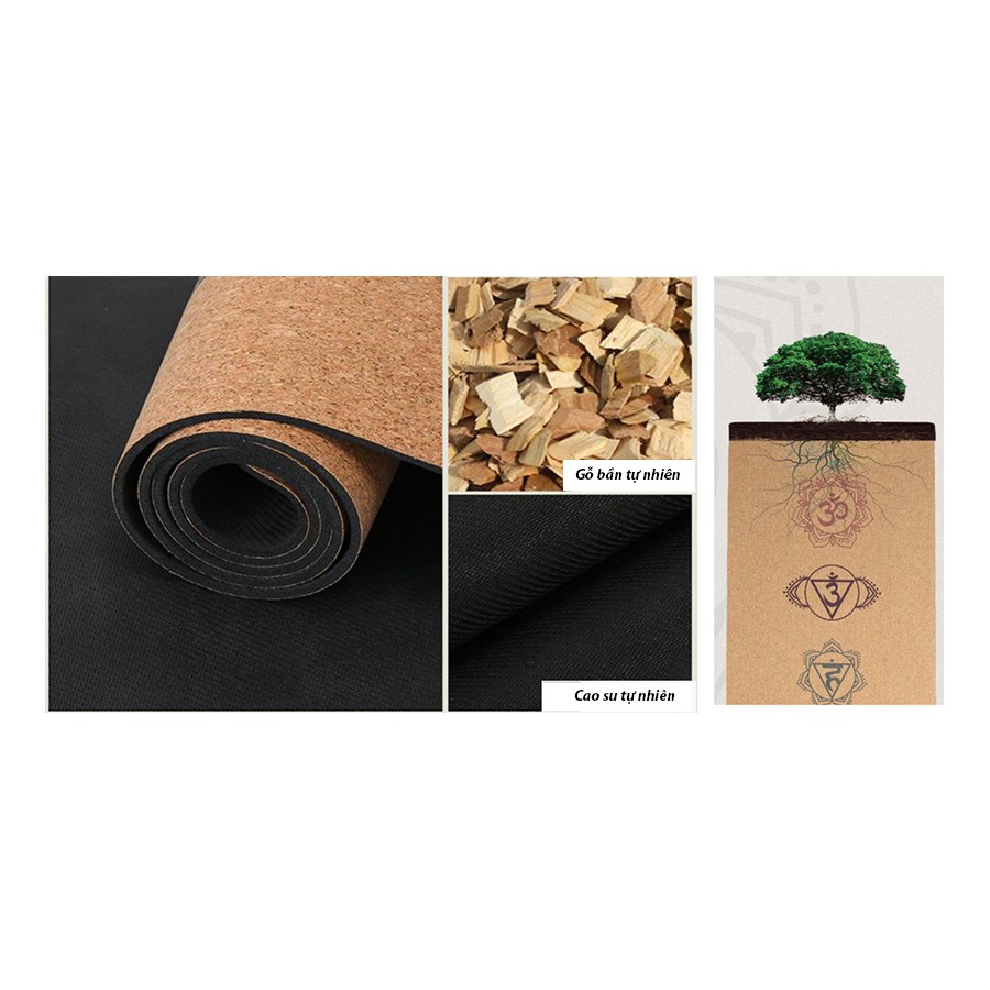 Thảm tập YOGA cao cấp - Thảm tập GYM cao su + gỗ bần siêu bền 2 lớp chống trơn trượt - Eco Friendly Cork Yoga Mat