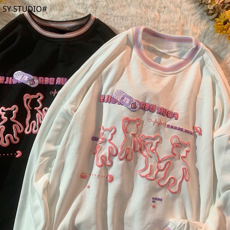 Áo sweatershirt mỏng cổ tròn dáng rộng phong cách Hàn Quốc thời trang mùa thu dành cho nữ