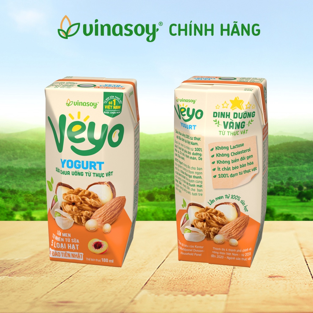 Thùng Sữa chua uống từ thực vật  Veyo Yogurt vị Đào Tiên Nhật (30 Hộp x 180ml) - Vinasoy