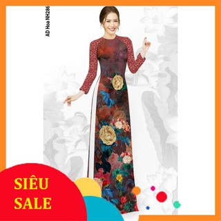 Áo dài truyền thống chất liệu lụa nhật in hoa 3d bền , đẹp