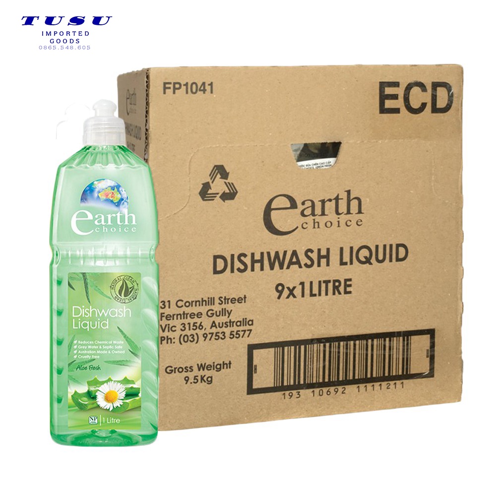 Nước rửa chén cao cấp Earth Choice chiếc xuất lô hội / Aloe Fresh không hại da tay 1 lít - Nhập khẩu chính hãng từ ÚC