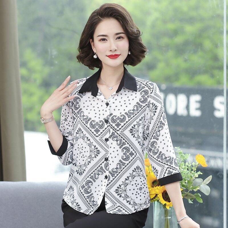 Áo Sơ Mi chiffon Họa Tiết Hoa Thời Trang Dành Cho Nữ Trung Niên 35-55 Tuổi