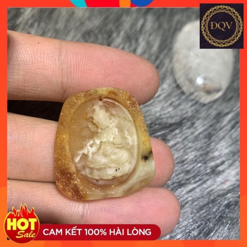 Mặt dây chuyền hổ phách sáp ong trạm mẹ quan âm,di lặc dành cho trẻ em và phụ nữ,tặng kèm dây đeo-ĐQV