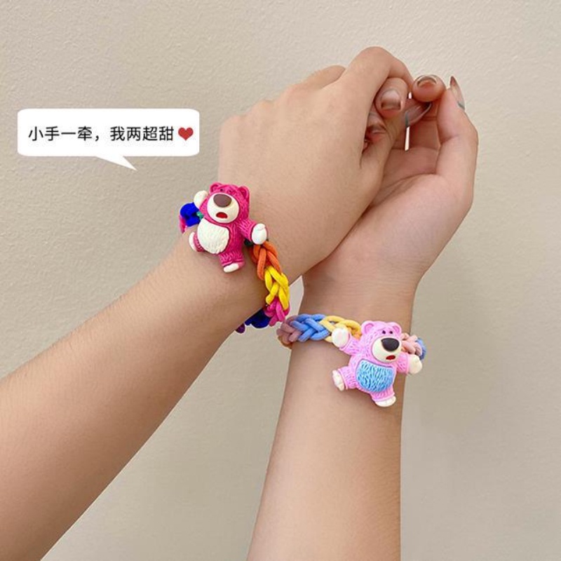 Vòng Tay Dây Bện Diy Mặt Gấu / Dâu Tây Thời Trang Cho Cặp Đôi