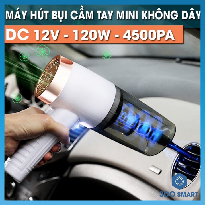 Máy hút bụi xe hơi ô tô mini cầm tay ướt và khô nhỏ gọn 3DO trong oto cắm điện tẩu k không dây gia đình sạc pin USB khỏe