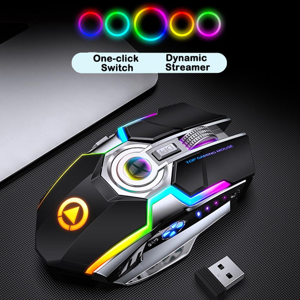 Chuột chơi game quang USB Chuột không dây có thể sạc lại 7 phím RGB LED Backlit USB 2.4G cho máy tính xách tay