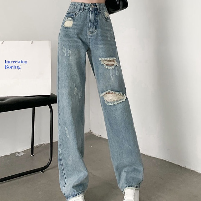 Quần Jeans Nữ Lưng Cao Dáng Rộng Thời Trang Cá Tính