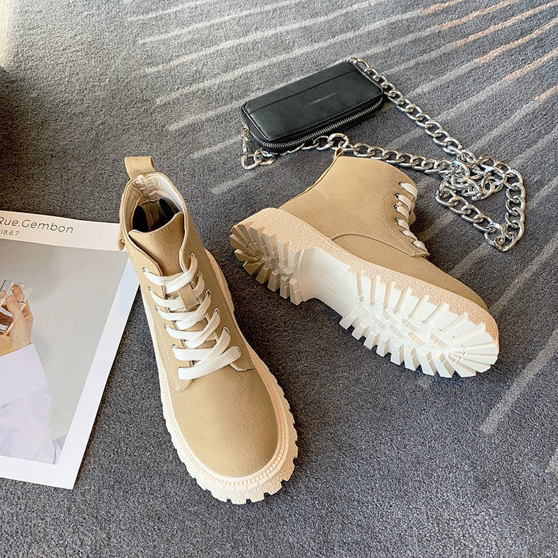 Oeggeo Giày Bốt Martin Cổ Ngắn Buộc Dây Kẻ Sọc Thiết Kế Cá Tính Cho Nữ