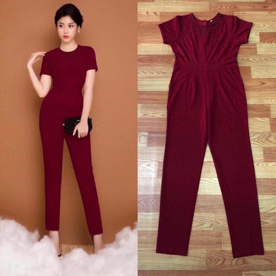 Đồ Bay Đẹp 💥FREESHIP💥 Jumpsuit dài tay ngắn đính hột trước ngực xinh xắn TJ906