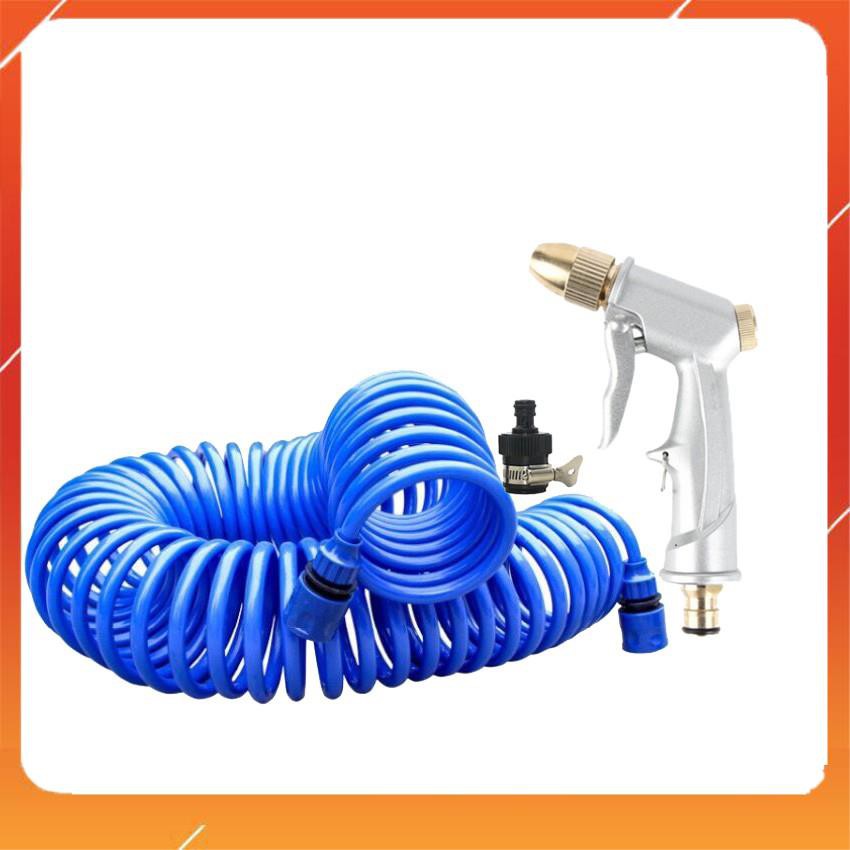 Bộ vòi xịt nước tưới cây đa năng tăng áp lực nước kèm dây tưới dạng lò xo co dãn 701814 loại 10m