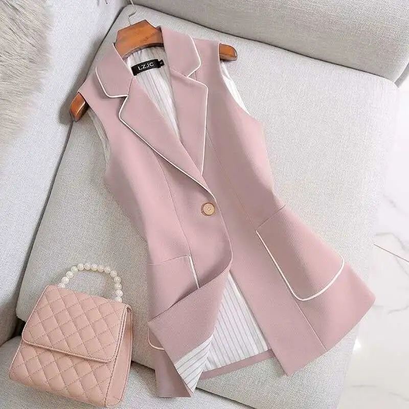 Áo Khoác Blazer Sát Nách Phối Nút Phong Cách Vintage