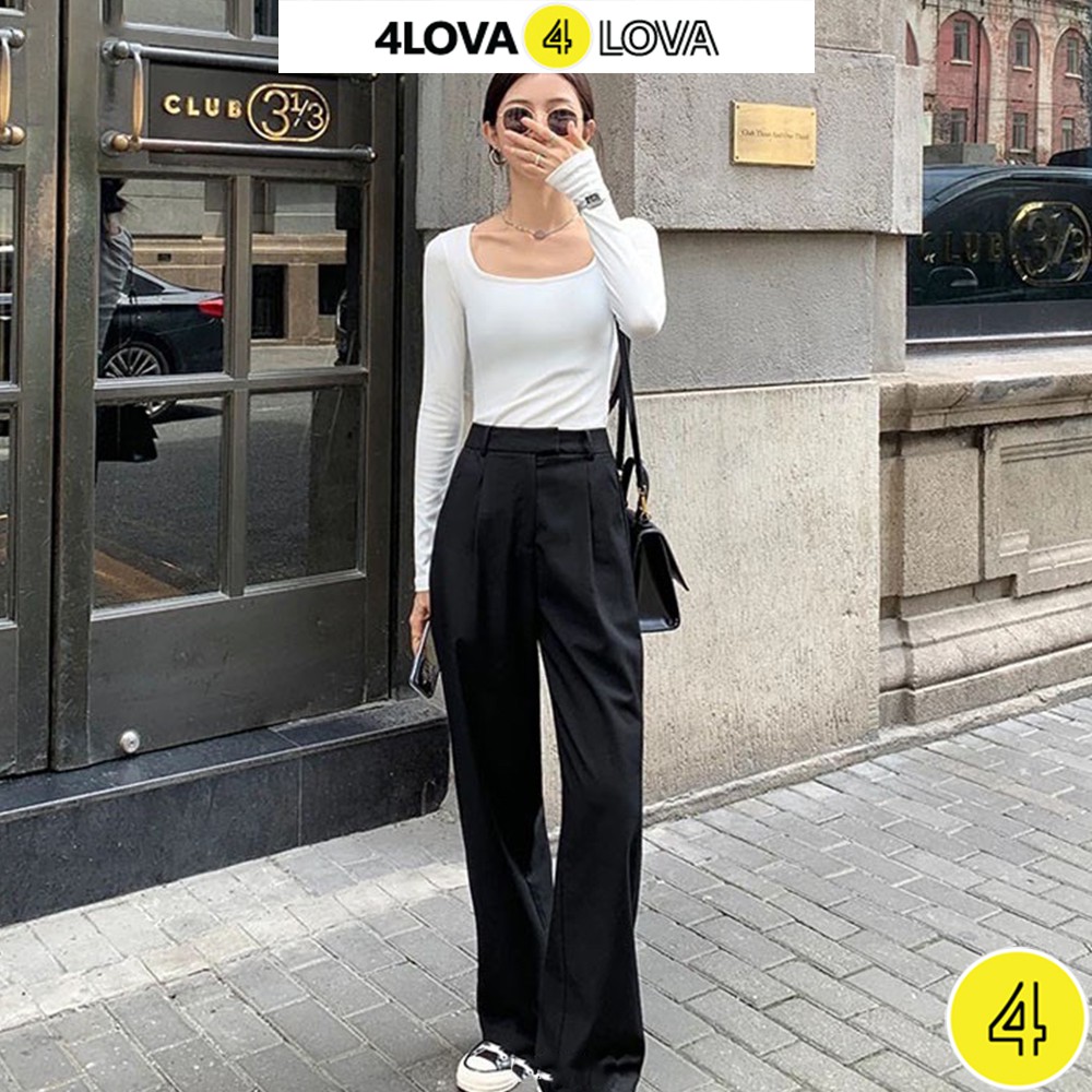 Áo thun nữ dài tay cổ vuông 4LOVA dáng ôm body chất cotton co giãn cao cấp mềm mại | BigBuy360 - bigbuy360.vn